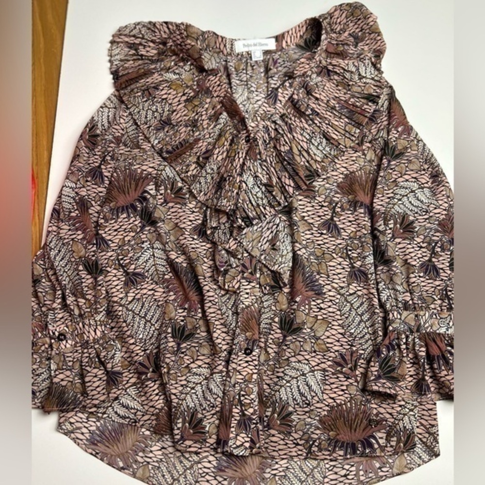 Pedro del Hierro Ruffle V-Neck Floral Blouse - Pink Multi